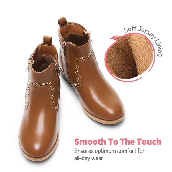 Girls Low Heel Zipper Ankle Boots - CAMEL - 3